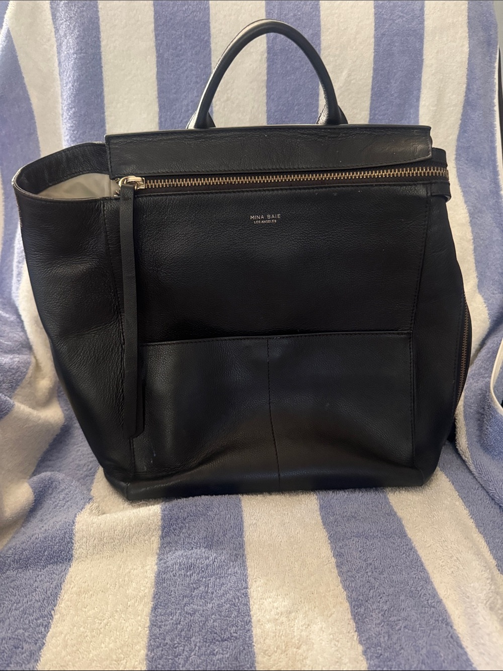 Mina Baie Black Leather Backpack Tote